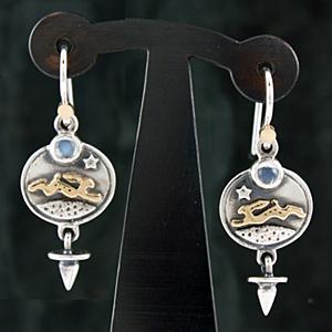 Hare & Moonstone drop earrings by Nick Hubbard